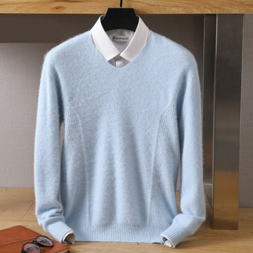 Men's 100% Pure Mink Cashmere Sweater V-Neck Pullovers Knit Sweater Autumn and Winter New Long Sleeve High-End Jumpers Mink Tops